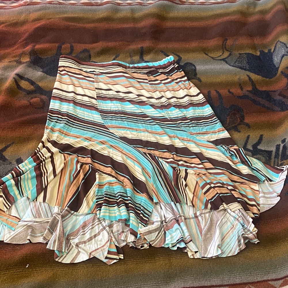 Y2K Striped Midi Skirt in Brown and Blue - Picture 4 of 5